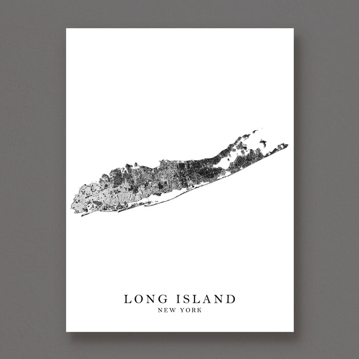 Map of Long Island, New York on a white background with black text.