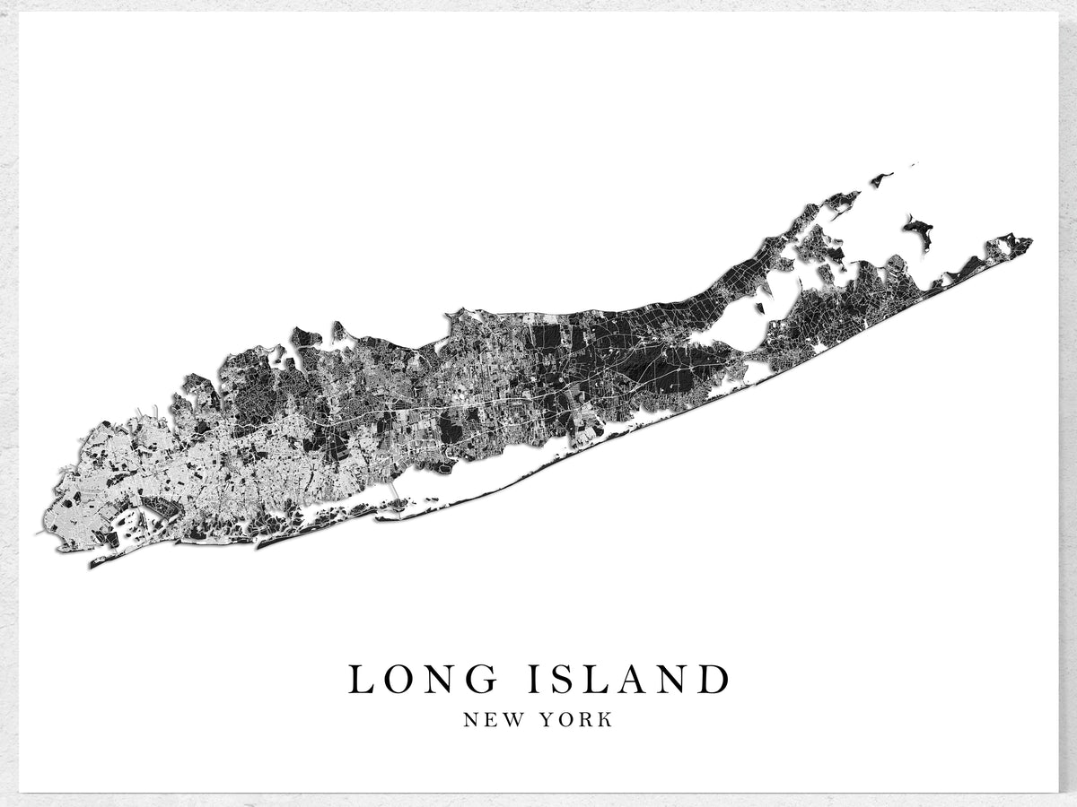 Long Island Map Print Poster, Black and White Topographic NY USA Wall Art  Maps, Queens Brooklyn Hamptons, image size:1200x900
