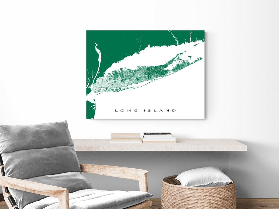 Long Island, New York map print with streets and roads designed by Maps As Art.