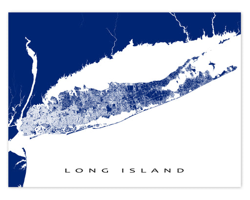 Long Island, New York map print with streets and roads designed by Maps As Art.