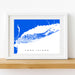 Framed map print of Long Island on a white wall