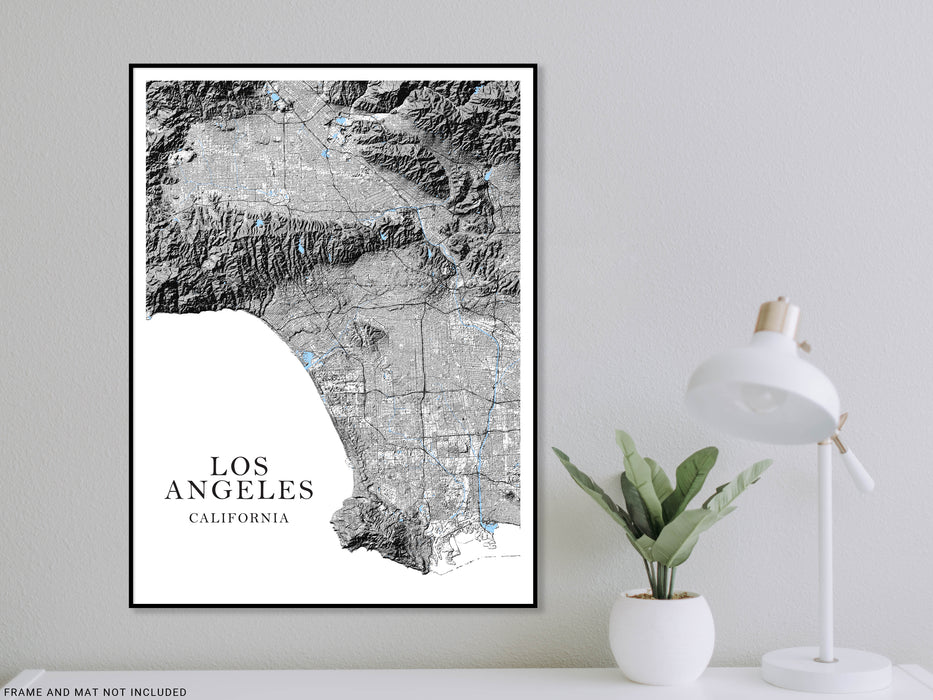 Black and White Los Angeles map art print designed by Maps As Art.