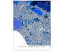 Los Angeles, California map art print in blue shapes designed by Maps As Art.