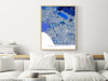 Los Angeles, California map art print in blue shapes designed by Maps As Art.