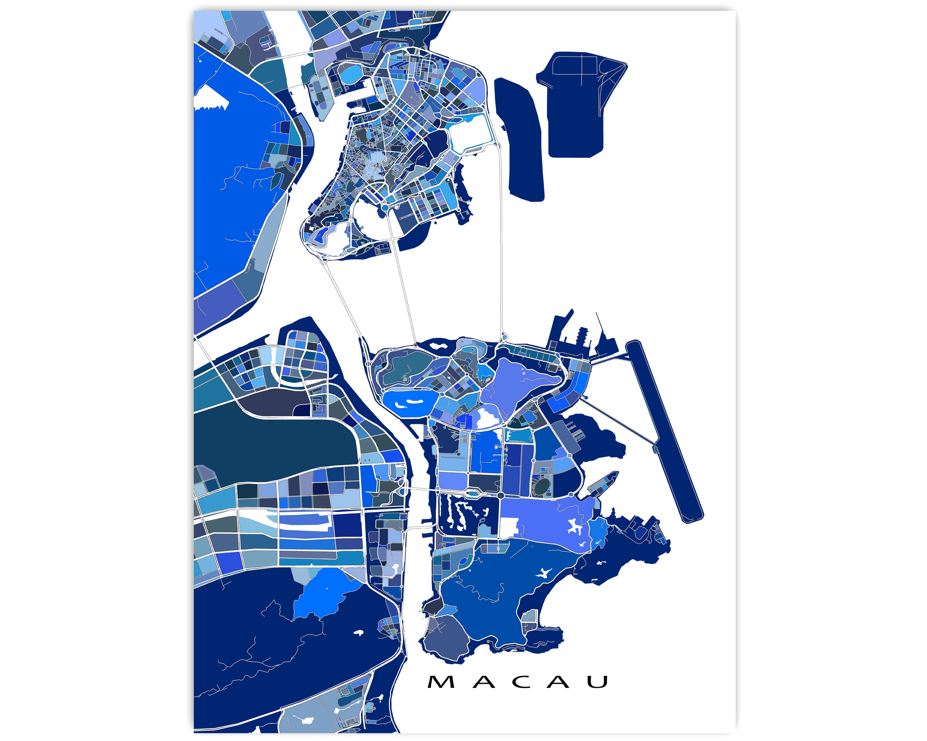 Macau City Street Map Wall Art Print Poster with Blue Geometric Design ...