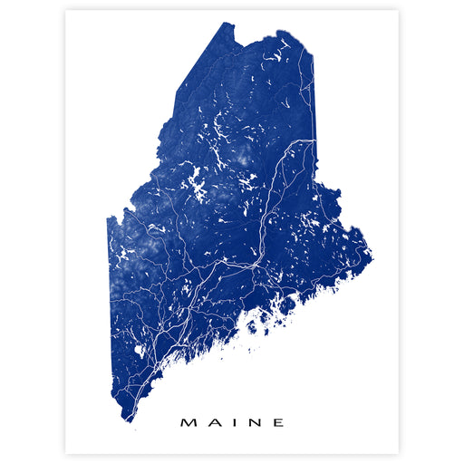 Map of Maine in blue on a white background