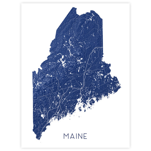 Map of Maine in blue on a white background