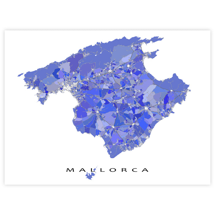 Map of Mallorca with a purple color gradient on a white background