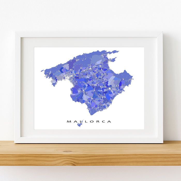 Framed map of Mallorca on a white wall