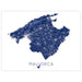 Map of Mallorca with a network of lines and dots on a white background