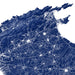 Map of a coastal region with roads and urban areas highlighted on a blue background