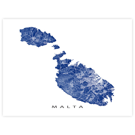 Map of Malta in blue on a white background