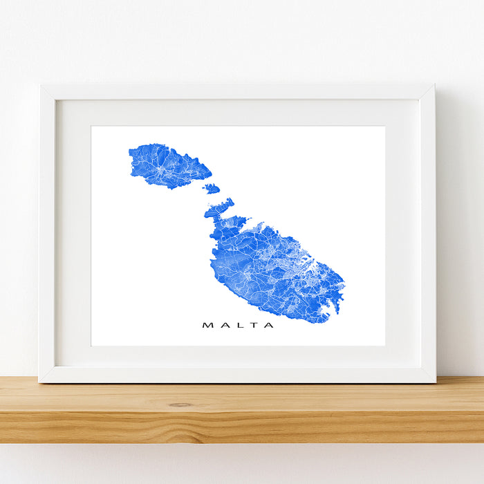 Framed map of Malta on a white background
