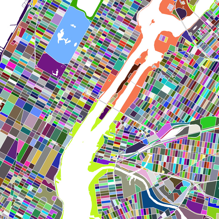 Colorful grid map of a city layout