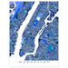 Map of Manhattan in blue tones on a white background