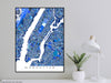 Manhattan, New York City map art print in blue shapes designed by Maps As Art.