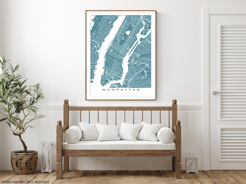 Manhattan, New York City map print with city streets and roads designed by Maps As Art.