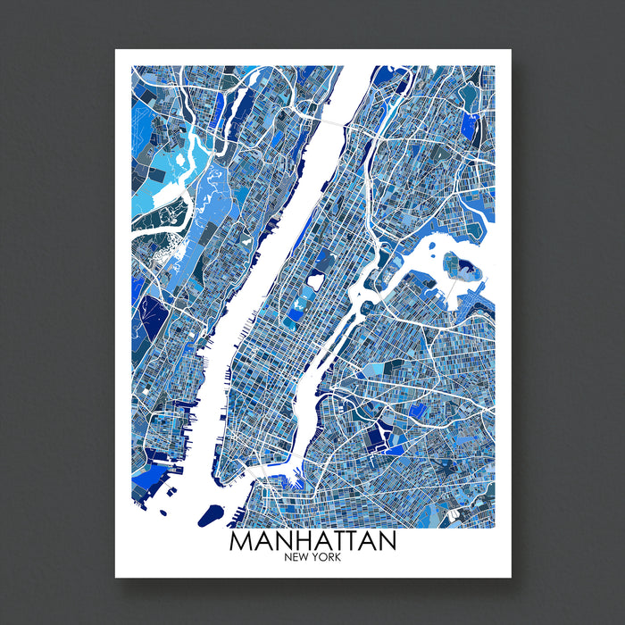 Map of Manhattan, New York on a dark gray background