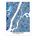 Map of Manhattan, New York in blue and gray on a white background