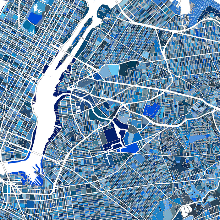 Map of a city with blue and white grid pattern