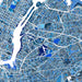 Map of a city with blue and white grid pattern
