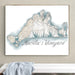 Framed map of Martha's Vineyard on a wall above a white bench.