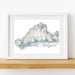 Framed map of Martha's Vineyard on a white wall
