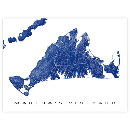 Map of Martha's Vineyard in blue on a white background