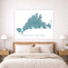 Bedroom with a map of Martha's Vineyard on the wall above a bed.