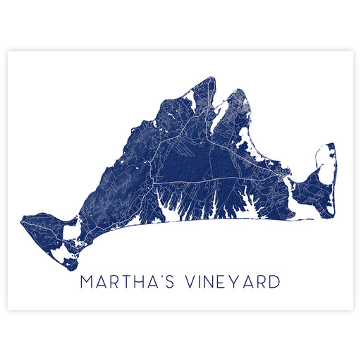 Map of Martha's Vineyard in blue on a white background