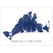 Map of Martha's Vineyard in blue on a white background