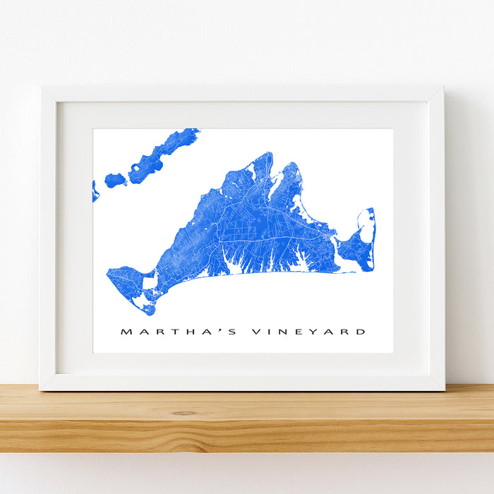 Framed map of Martha's Vineyard on a white wall