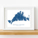 Framed map of Martha's Vineyard, Massachusetts on a white wall.