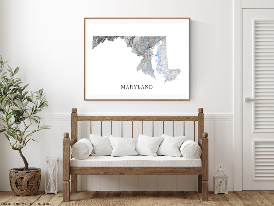 Maryland state map art print designed by Maps As Art.