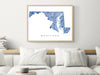 Maryland state map art print in blue shapes designed by Maps As Art.