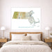 Map of Massachusetts on a wall above a bed in a bedroom setting