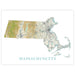 Map of Massachusetts with roads and topography on a white background