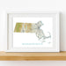 Framed map of Massachusetts on a white wall