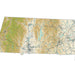 Topographic map of a region with varying shades of green and brown