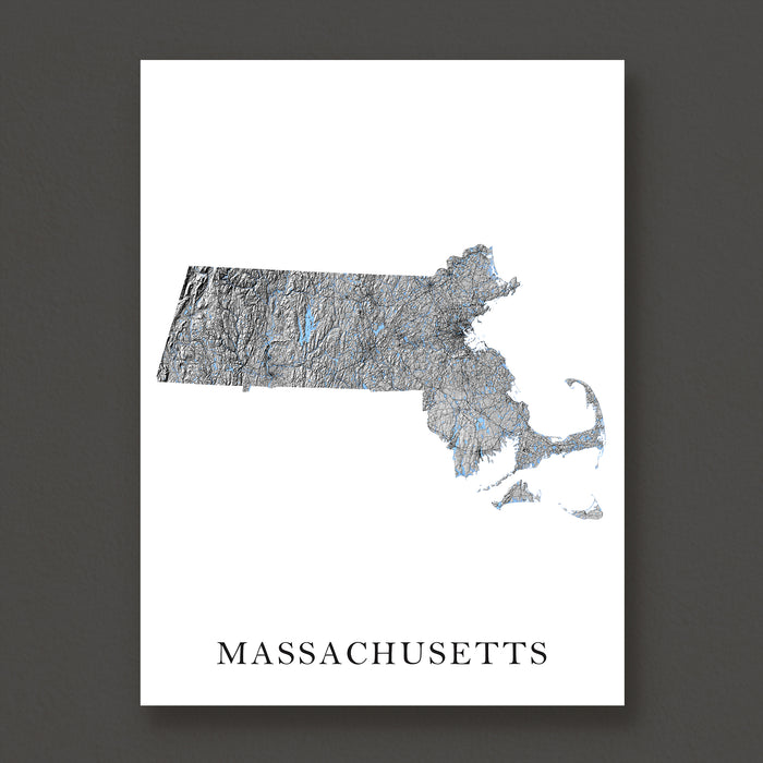 Map of Massachusetts on a white background with 'Massachusetts' text below.