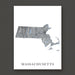 Map of Massachusetts on a white background with 'Massachusetts' text below.