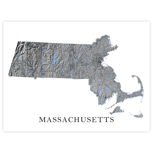 Topographic map of Massachusetts on a white background