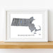 Framed map of Massachusetts on a white wall