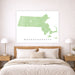 Map of Massachusetts on a wall above a bed in a bedroom
