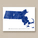 Map of Massachusetts in blue on a white background