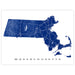 Map of Massachusetts in blue on a white background