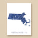 Map of Massachusetts in blue on a white background with 'Massachusetts' text below.
