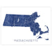 Map of Massachusetts in blue on a white background