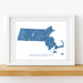 Framed map of Massachusetts on a white wall