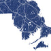 Map of Massachusetts with white lines indicating roads or boundaries on a blue background